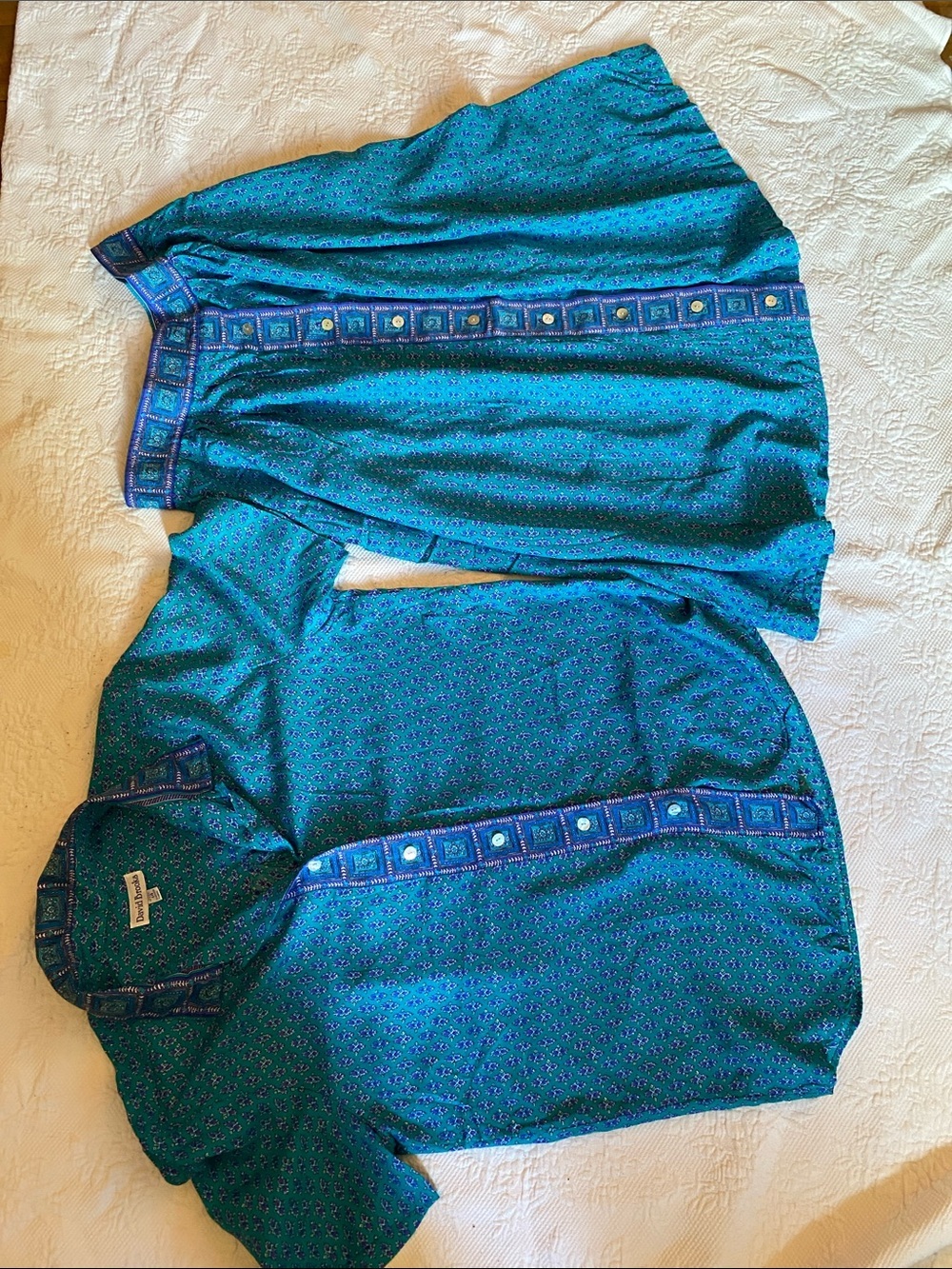 Vintage Grannycore Cottagecore david brooks teal and blue patterned skirt suit